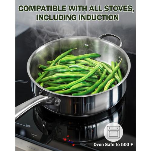 Cooks Standard 4-Quart Stainless Steel Saute Pan with Lid, 10.5-inch Deep Frying Pan Induction Cookware, Oven Safe Large Skillet Jumbo Cooker with Stay-Cool Helper Handle - Silver