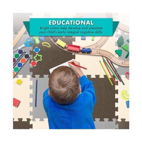 ProsourceFit ProSource Kids Floor Play Mat 3/8-in, 36 Sq Ft - 36 Tiles - Brown - 36