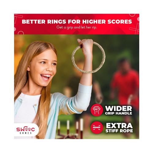 SWOOC Rustic Ring Toss Outdoor Game (All Weather) - 15  Games Included - Vintage Wood & Rope Ring Toss Yard Game - Toss Game - Brown - Medium