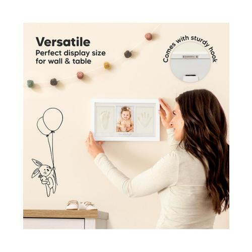 Duo Baby Hand and Footprint Kit, Baby Handprint Kit, Newborn Photo Frame, Baby Keepsake for New Mom - White