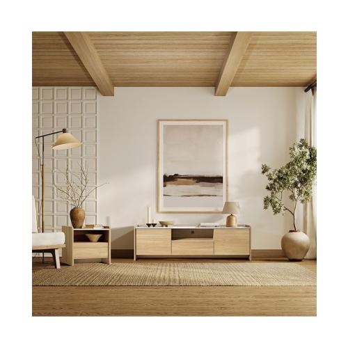 LuxenHome Hazel Oak Nightstand & End Table with Storage, Raised Sides, Faux Marble Top, Durable Manufactured Wood - Brown