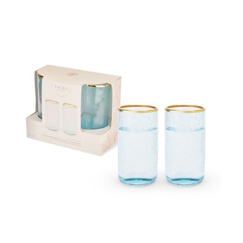 Twine Aqua Bubble Gold Rim Glass Tumblers, Set of 2, 16 Oz - Blue