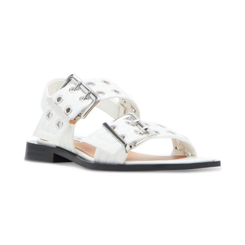 Steve Madden Women's Sandria Double Buckled Slingback Flat Sandals - White - 8M