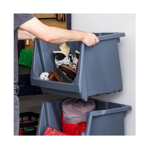IRIS USA Medium Stackable Storage Bins Open Front, Heavy Duty Garage Organization, Gray 3Pack