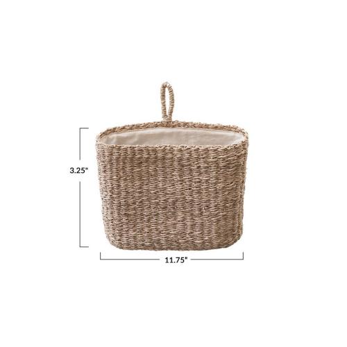 Storied Home Hand-Woven Seagrass Wall Basket with Loop and Cotton Lining, Natural - Tan/Beige