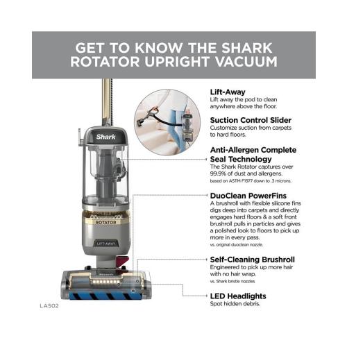 Shark Rotator Lift-Away ADV DuoClean PowerFins Upright Vacuum with Self-Cleaning Brushroll LA502 - Silver