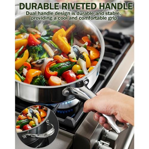 Cooks Standard 4-Quart Stainless Steel Saute Pan with Lid, 10.5-inch Deep Frying Pan Induction Cookware, Oven Safe Large Skillet Jumbo Cooker with Stay-Cool Helper Handle - Silver