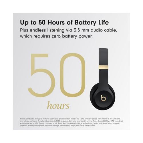 Black and Gold Beats Solo 4 - Wireless Bluetooth On-Ear Headphones, Apple & Android Compatible, Up to 50 Hours of Battery Life - Black & Gold - Black