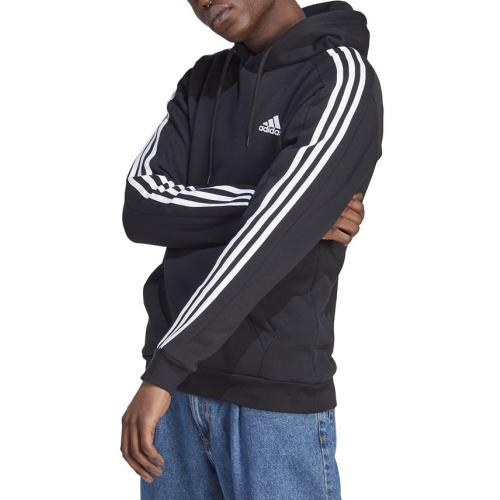 Size L adidas Men's Essentials 3-Stripes Regular-Fit Fleece Hoodie, Regular & Big & Tall  - Black -