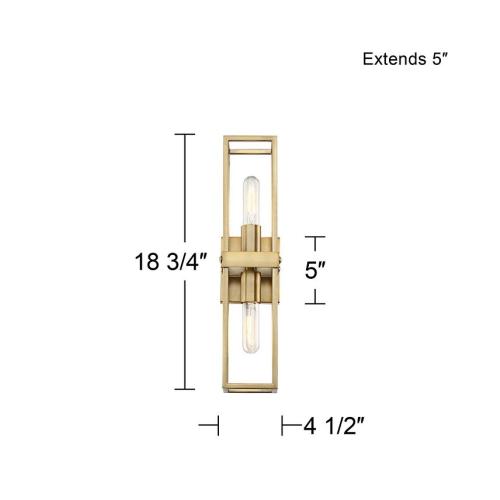 Fabrian Modern Wall Sconce Lighting Warm Brass Hardwired 18 3/4 High 2-Light Fixture Rectangular Open Frame for Bedroom Bathroom Bedside Living Room Home Hallway Dining Kitchen - Possini Euro Design - Gold