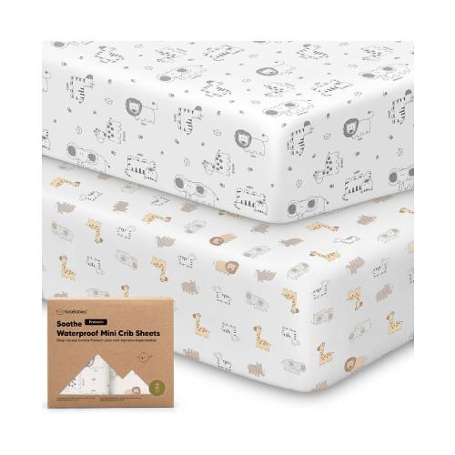 KeaBabies 2pk Soothe Waterproof Fitted Mini Crib Sheets for Girl, Boy, 100% Organic Soft Cotton Pack and Play Sheets - Gray