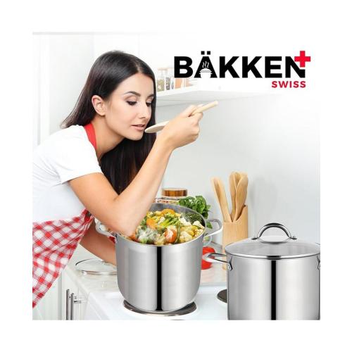 Bakken-Swiss Deluxe 20-Quart Stainless Steel Stockpot w/Tempered Glass See-Through Lid - Simmering Delicious Soups Stews & Induction Cooking - Exceptional Heat Distribution - Heavy-Duty & Food-Grade - Silver - 12