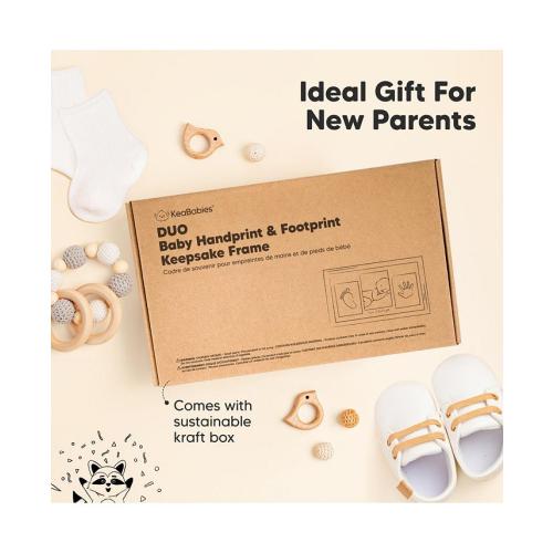 Duo Baby Hand and Footprint Kit, Baby Handprint Kit, Newborn Photo Frame, Baby Keepsake for New Mom - White