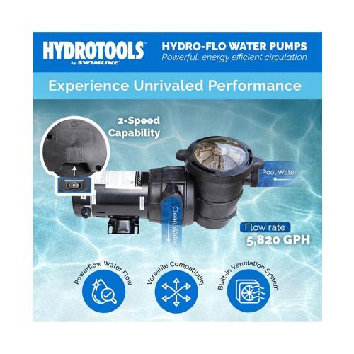 Swimline HydroTools Hydro Flo 1.5 HP 5820 GPH 2 Speed Horizontal Discharge Pump - ONE SIZE