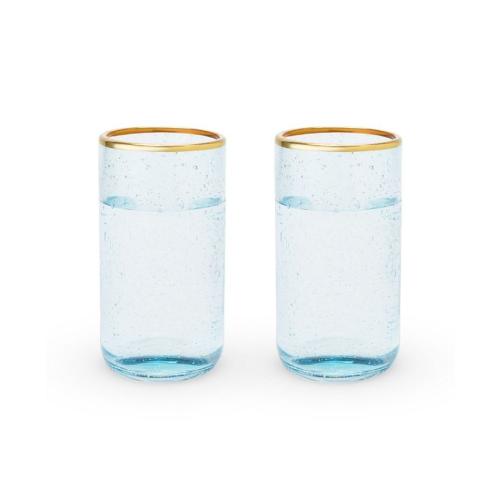 Twine Aqua Bubble Gold Rim Glass Tumblers, Set of 2, 16 Oz - Blue