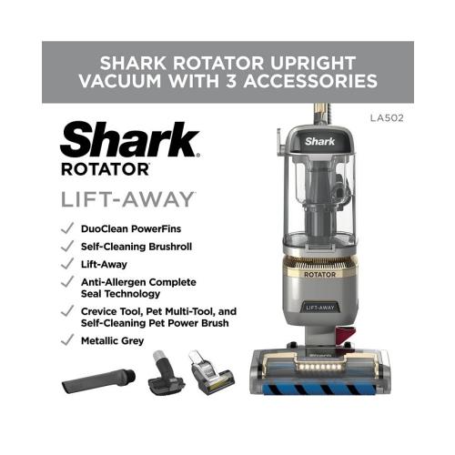 Shark Rotator Lift-Away ADV DuoClean PowerFins Upright Vacuum with Self-Cleaning Brushroll LA502 - Silver