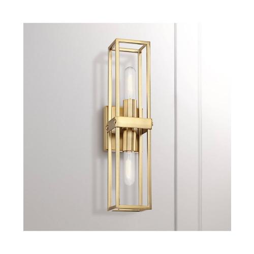 Fabrian Modern Wall Sconce Lighting Warm Brass Hardwired 18 3/4 High 2-Light Fixture Rectangular Open Frame for Bedroom Bathroom Bedside Living Room Home Hallway Dining Kitchen - Possini Euro Design - Gold
