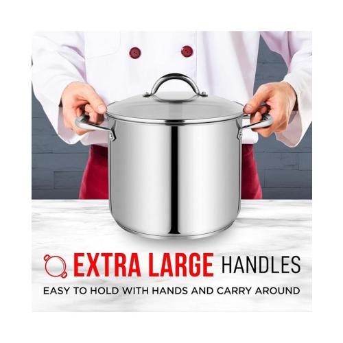 Bakken-Swiss Deluxe 20-Quart Stainless Steel Stockpot w/Tempered Glass See-Through Lid - Simmering Delicious Soups Stews & Induction Cooking - Exceptional Heat Distribution - Heavy-Duty & Food-Grade - Silver - 12