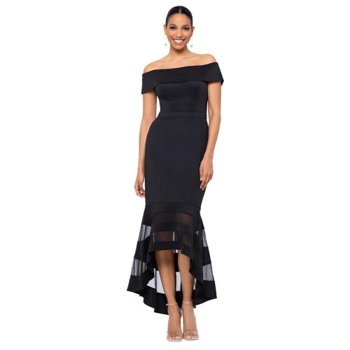 XSCAPE Women's Illusion High-Low Fit & Flare Dress - Black - 14