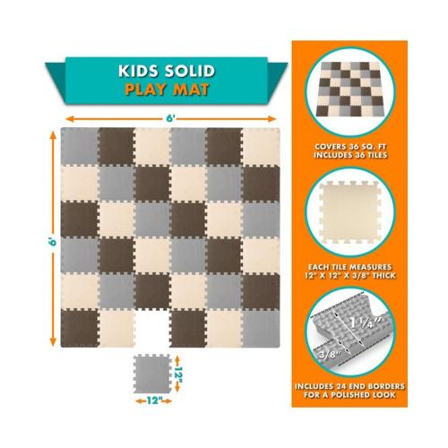 ProsourceFit ProSource Kids Floor Play Mat 3/8-in, 36 Sq Ft - 36 Tiles - Brown - 36
