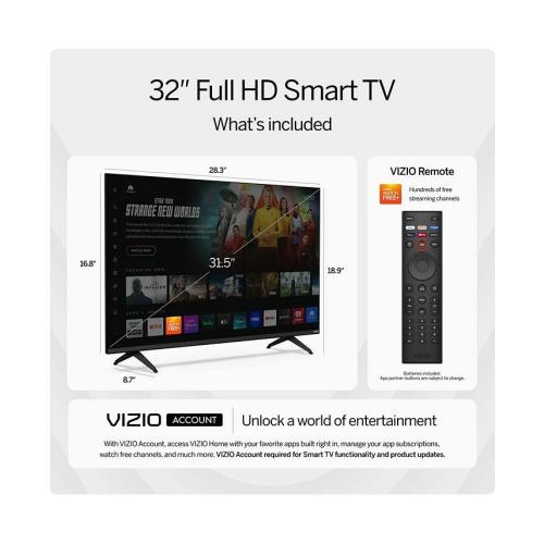 Vizio Size 32  LED Smart TV Class HD 720p  Smart TV - Black - 32 inches