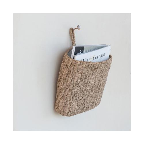 Storied Home Hand-Woven Seagrass Wall Basket with Loop and Cotton Lining, Natural - Tan/Beige