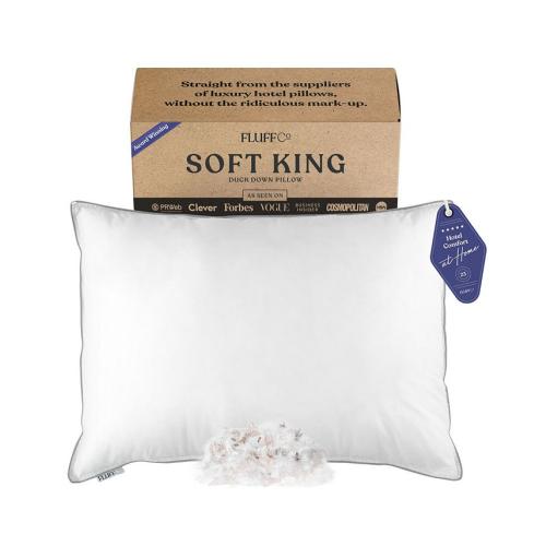 FluffCo Down & Feather Classic Hotel Pillow - King - Soft - White - King