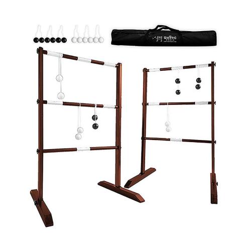 SWOOC Wooden Ladder Ball Game Set (Weather Resistant) - With 10 Games & Carrying Case - Easy, No Tool Asssembly - Yard Games - Brown - Medium