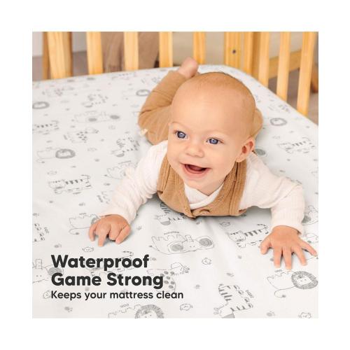KeaBabies 2pk Soothe Waterproof Fitted Mini Crib Sheets for Girl, Boy, 100% Organic Soft Cotton Pack and Play Sheets - Gray