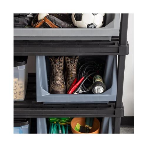 IRIS USA Medium Stackable Storage Bins Open Front, Heavy Duty Garage Organization, Gray 3Pack