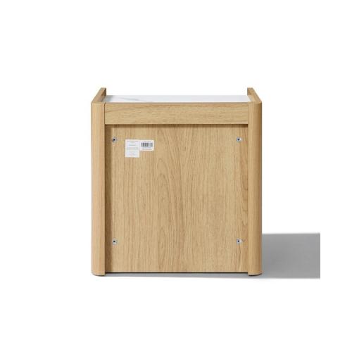 LuxenHome Hazel Oak Nightstand & End Table with Storage, Raised Sides, Faux Marble Top, Durable Manufactured Wood - Brown