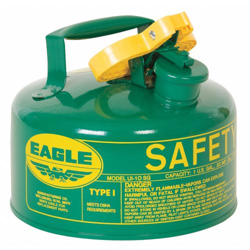 EAGLE Type I Safety Can: For Use With Oil, 1 gal Capacity, Powder Coated Steel, Green