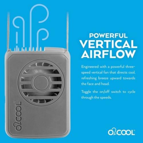 O2COOL Rechargeable Deluxe Necklace Fan with USB Cord Gray
