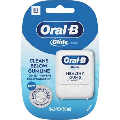 2pk Oral-B Glide Healthy Gums Unflavored Dental Floss, Smooth, Strong, Shred Resistant 50m