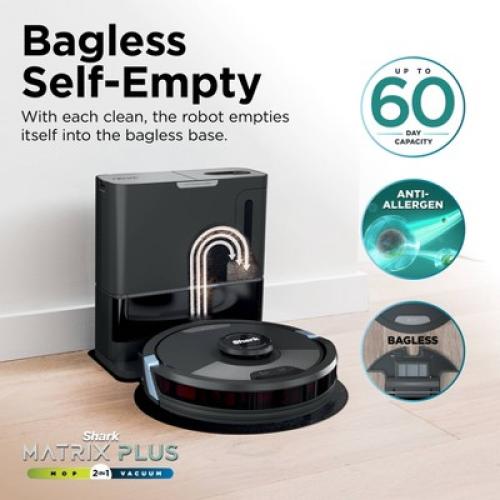 Shark Matrix Plus 2in1 Robot Vacuum & Mop with Sonic Mopping, Matrix Clean, HEPA Bagless Self Empty - RV2610WA: AI Ultra, Pet Hair, Multi-Surface