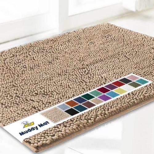 Muddy Mat Highly Absorbent Soft Chenille Door Mat and Pet Rug Non Slip Thick Washable Area and Bath Mat for Indoor & Outdoor-Grey Small 18x28