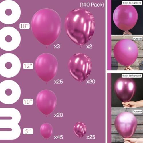 PartyWoo Balloons Metallic Hot Pink Chrome Magenta Fuchsia 18 12 10 5 Inch 140 pcs