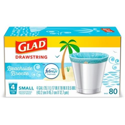 Glad Drawstring Small Trash Bags - Beachside Breeze - 4 Gallon - 80ct