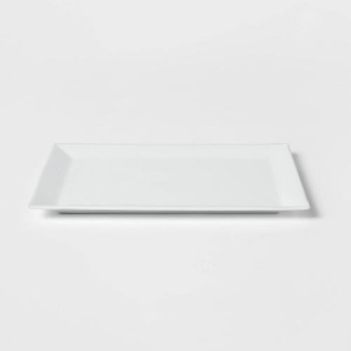 16 x 10 Porcelain Rectangular Rimmed Serving Platter White - Threshold™: Traditional Rectangle Serving Dish