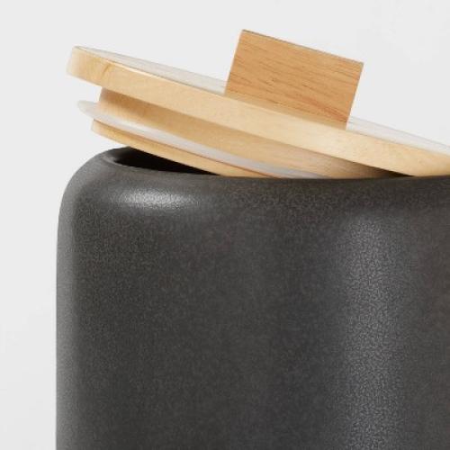 Large Stoneware Tilley Food Storage Canister with Wood Lid Black - Threshold™: Kitchen Canister, Matte Finish MISSING LID