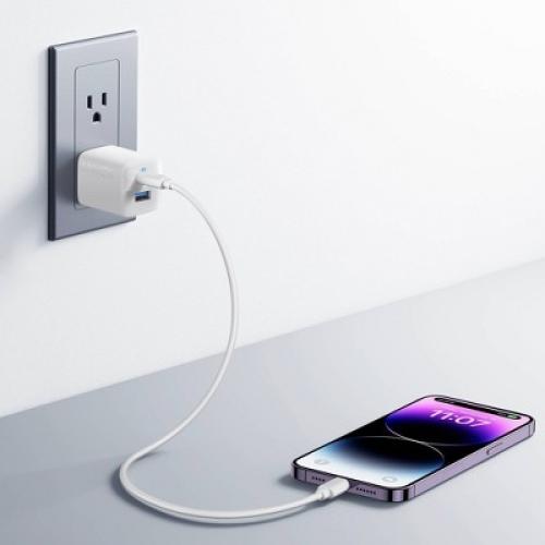 Anker 2 Port 33W Wall Charger with 6' USB-C to USB-C Cable - White