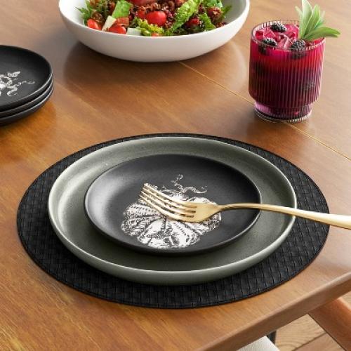 2pk Textured Faux Leather Charger Black - Threshold™