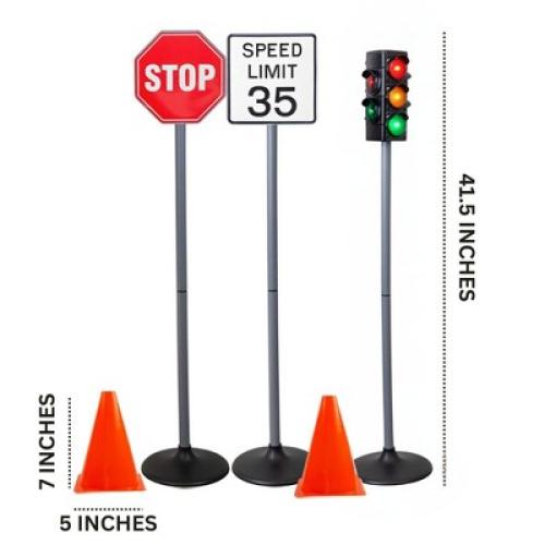 Attatoy 42 Large Traffic Signs Playset, 32pc Set; Street Sign and Traffic Light Set for Play with Ride-On Cars and Vehicles