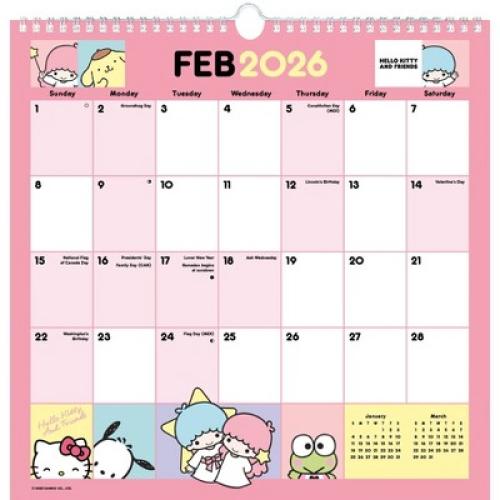 Trends International 2026 Hello Kitty and Friends Spiral 12x12.25 Wall Calendar