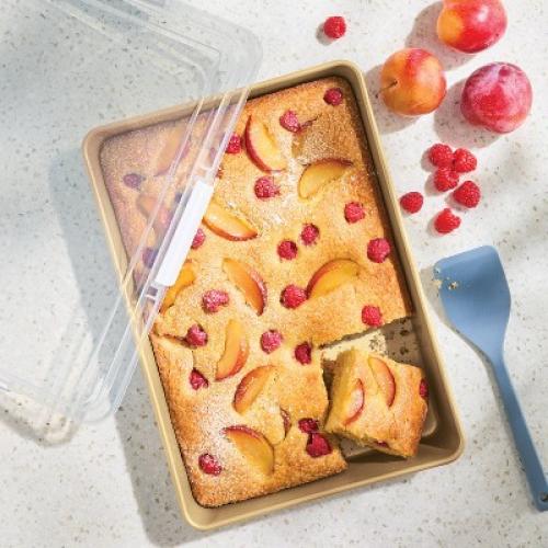9x13 Nonstick Aluminized Steel Cake Pan Set with Lid Gold - Figmint™