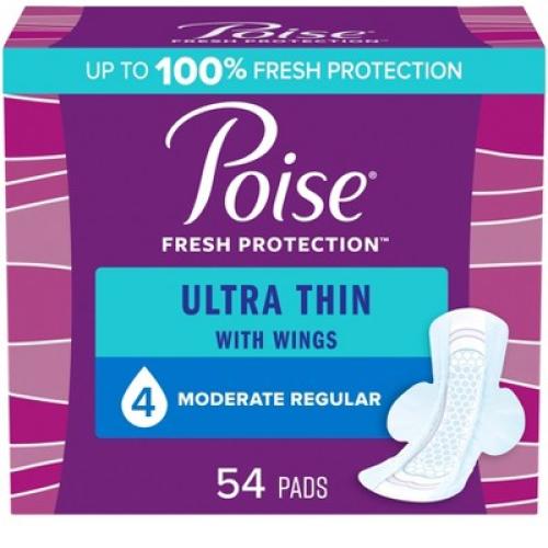 Poise Ultra Thin Moderate Absorbency Pads with Wings - Regular - 54ct
