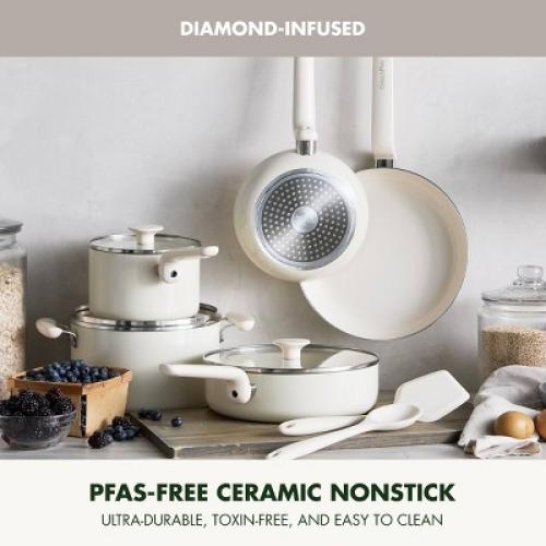 GreenPan Rio Advanced 10pc Ceramic Nonstick Cookware Set Cream