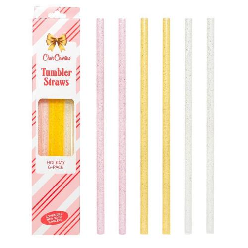 CharCharms 6pk 30oz Holiday Glitter Water Bottle Straws Pink/Gold/White
