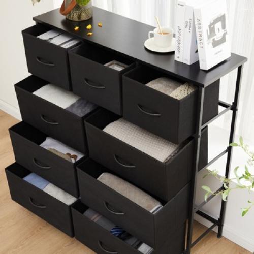 9 Drawer Storage Dresser Chest | Sweetcrispy | Black