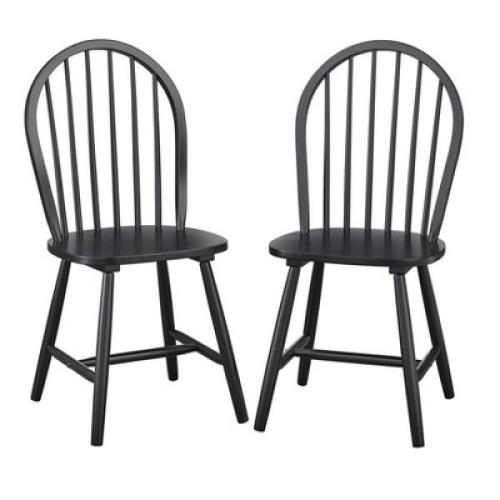 Buylateral Set of 2 Windsor Farmhouse Solid Wood Spindle Dining Chairs Black: Rubberwood, Spindle Back, Armless Design